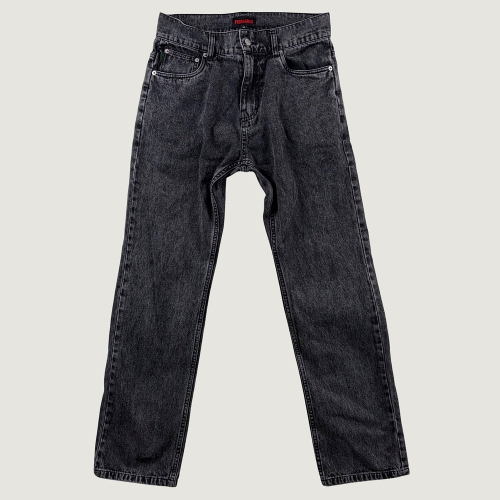Pleasures Mens Washed Black Straight Leg Denim Jeans 30x31 Streetwear Grunge